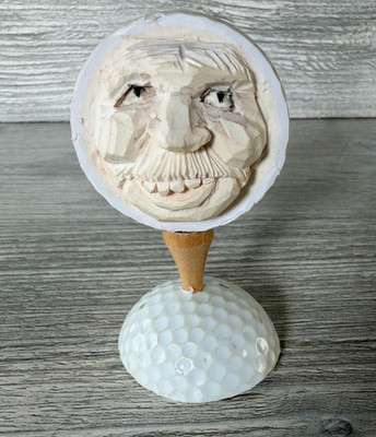 1990's Hand Carved Golf Ball Caricature Funny Face Folk Art Sculpture Golfer 3D