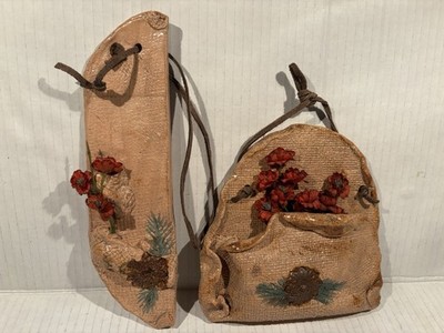 Clay Art Pottery Wall Ornament Vase Dried Flowers Pine Burlap Texture Signed VTG