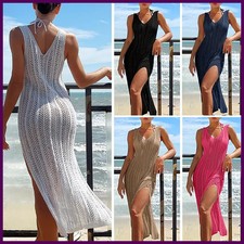 2026 Ladies Vacation Hollow Out Robe Women Chic Solid Knitted Maxi Dress