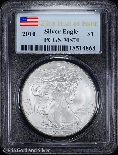 2010 $1 American Silver Eagle PCGS MS 70 | 25th Year of Issue Uncirculated UNC