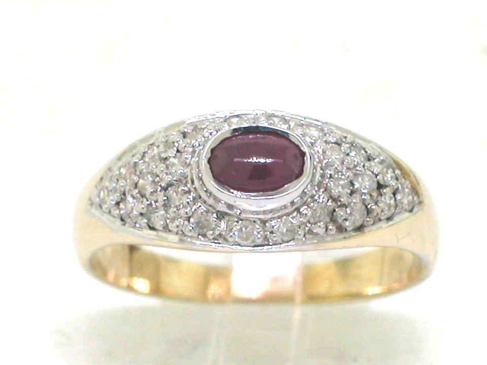 Rubin Brillant Ring 585 Gelbgold 14Kt ovaler Rubin 24 Brillanten total 0,30ct - Bild 2 von 4