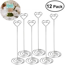 12 Pcs Heart Pattern Table Number Holders Photo Stand Note Clips for Wedding