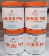 (4) The Genius Brand- Genius Pre, Pre Workout, Sour Apple 11.21 oz EXP 03/2026