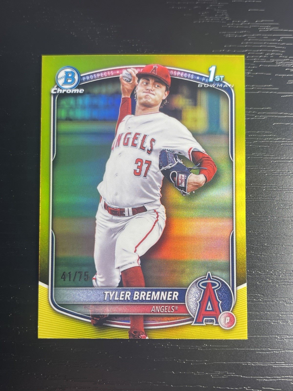 Tyler Bremner 2025 Bowman Draft Chrome Yellow Refractor /75 #BDC-37 Angels