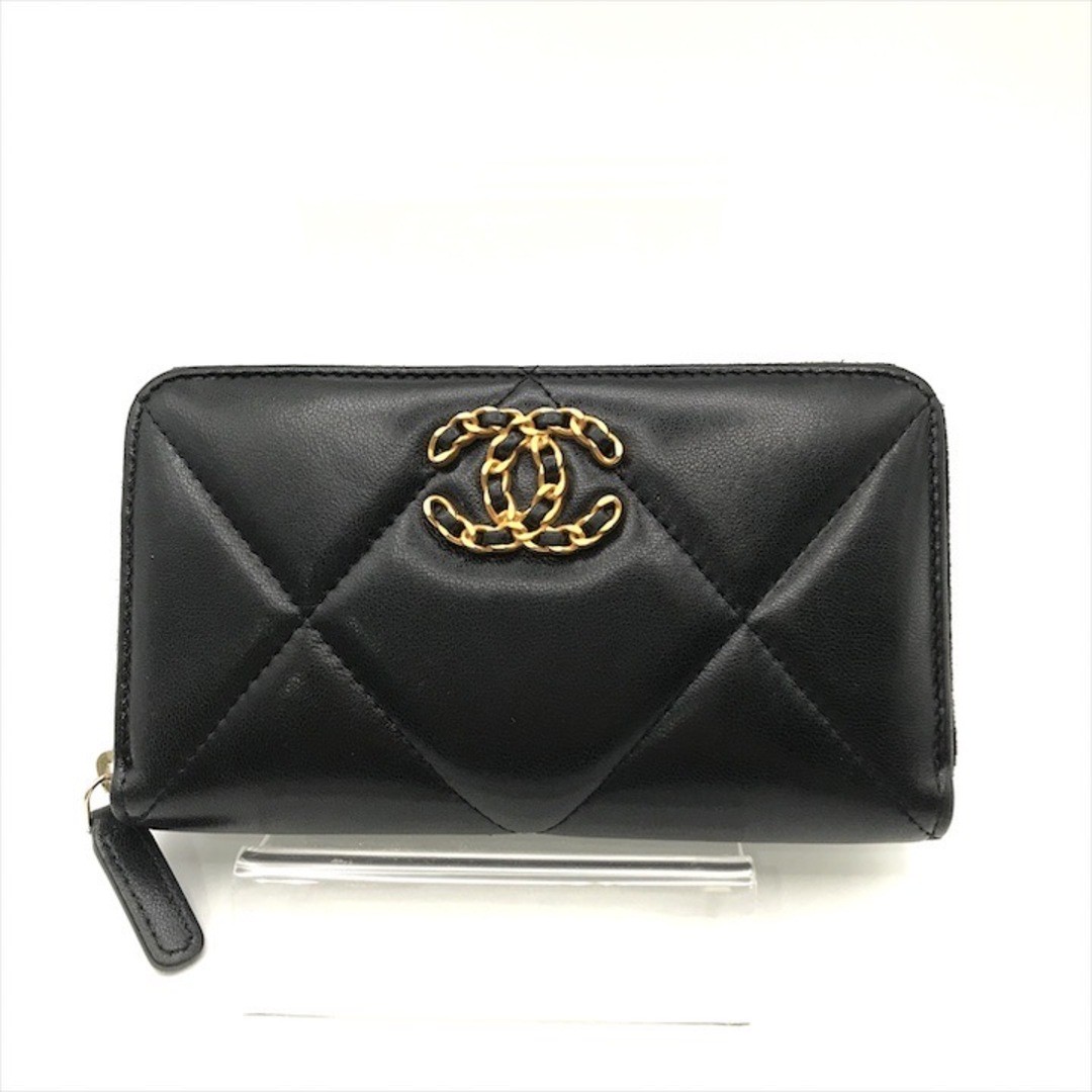 Chanel Round Zipper Wallet With Coin Purse Case Lambskin Black K5814