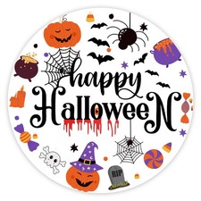 Happy Halloween Stickers, Round Pumpkin Spider Bat Candy Labels, 60pcs White