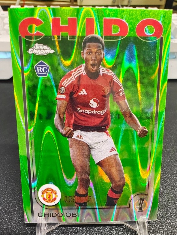 Chido Obi 2024-25 Topps Chrome UCC Neon Green Raywave Refractor 059/125 RC #14