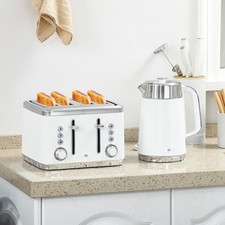 White 1.7L Kettle & 4 Slice Toaster Set Strix 3000W 7 Browning Levels UK