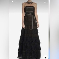 BCBGMAXAZRIA Gown Womens 10 Strapless Tiered Feather Trim Excellent