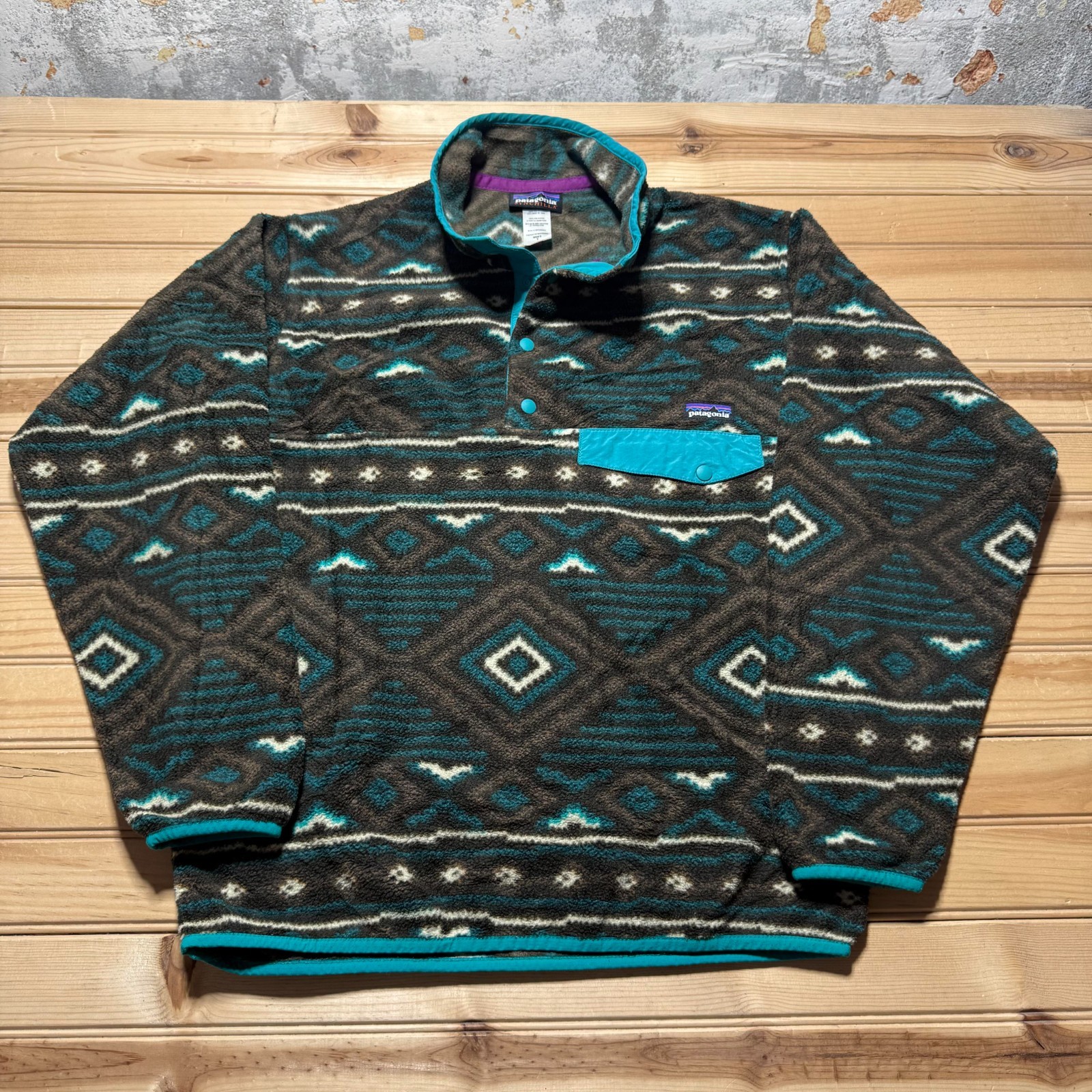 Patagonia Synchilla Snap-T Geometric Mock Neck Fleece Pullover Jacket Size Small