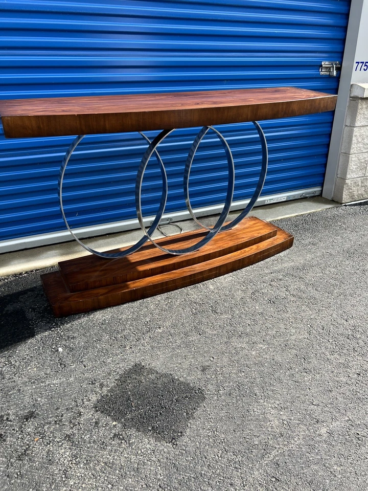 Mid-Century Rosewood and Chrome Rings Console Table By john Richard Mcm Heavy - Image 3 of 4