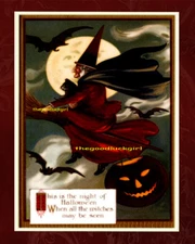 1903 FLYING WITCH 8x10 Vintage Halloween Postcard Art Print