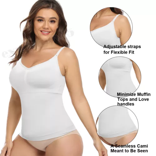 Women V-Neck Compression Cami Vest Tummy Control Body Shaper Camisole Plus Size - Picture 3 of 20