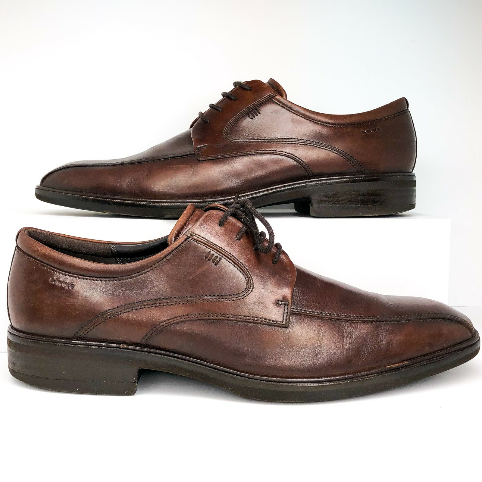 Ecco Mens Size 47 Brown Leather Square 