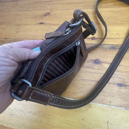 JACK GEORGES Voyager Distressed Mini Crossbody Leather Bag Brown Purse Handbag - Picture 9 of 12