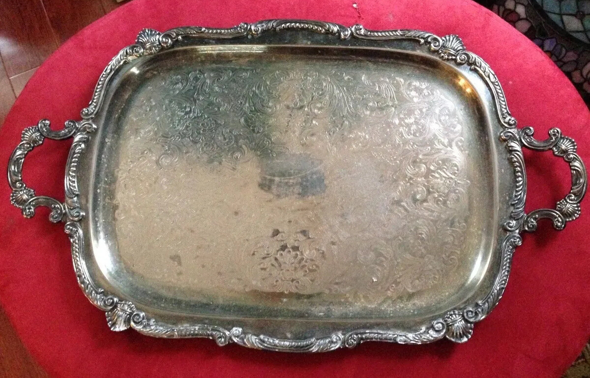 Antique R.E.G Crown Hallmarked Silver Footed Serving Tray 28