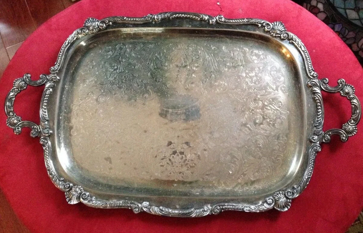 Antique silver deals serving tray value