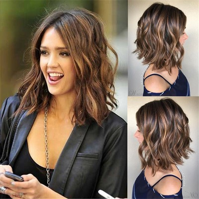 Short Loose Wavy Bob No Lace Front Hair Wigs Women Brazilian Black