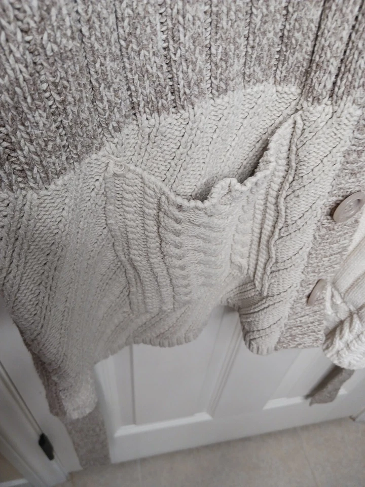 Liz & Co. Cárdigan Largo Suéter Corbata Cinturón. Beige gris/marrón. Abrigo 2x mezcla algodón Foto 4 de 4