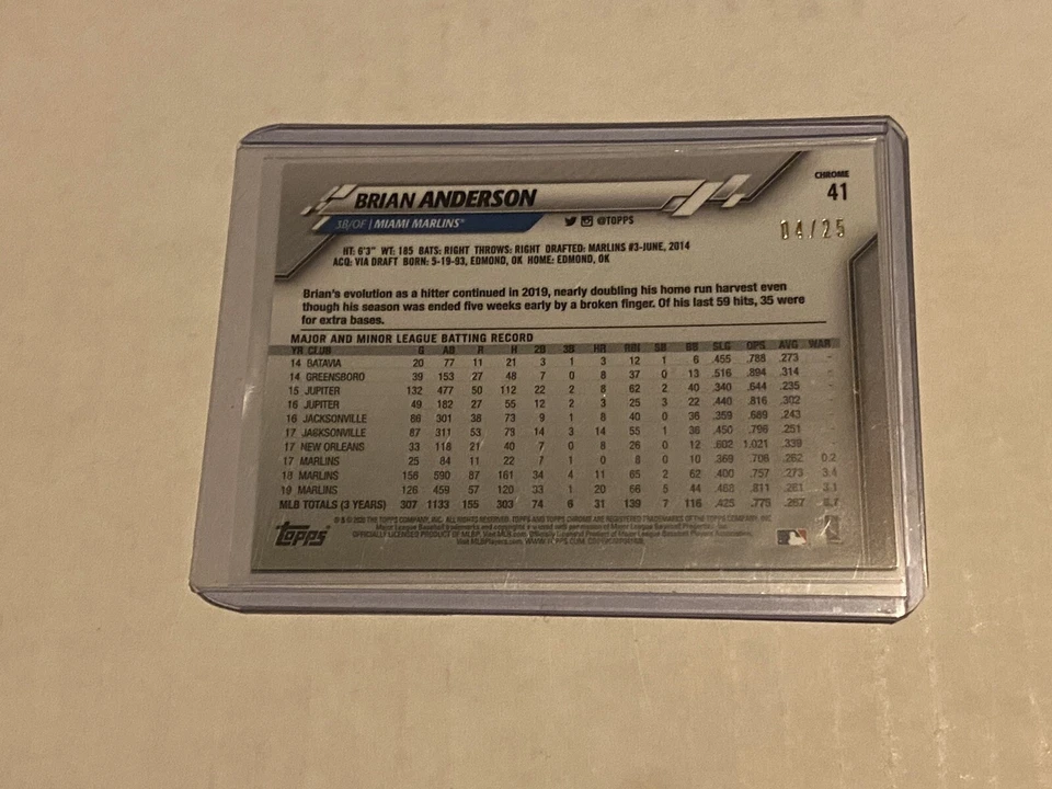 2020 Topps Chrome Sapphire BRIAN ANDERSON ORANGE /25 MARLINS 🔥 - Image 2 of 3