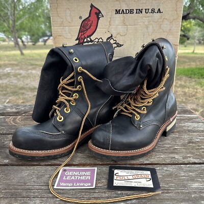 VTG 70s Carolina Linesman Boots Black Leather Mens 7.5 USA  display picture 2