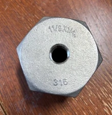 1 1/2" " x  1/4" SS T-316 Reducing Hex Bushing, MNPT x FNPT NEW Open Box