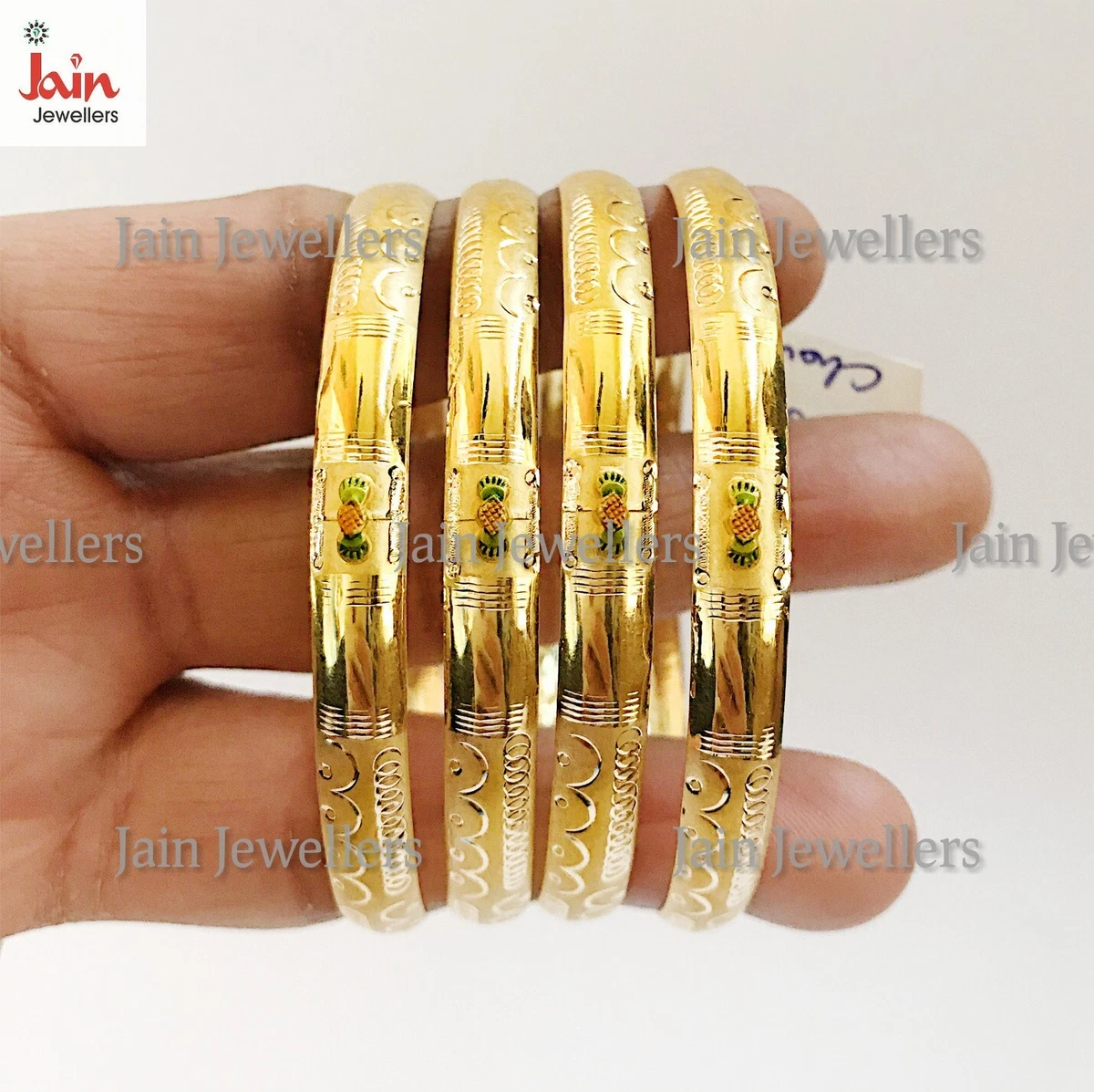 18 Kt Hallmark Real Solid Yellow Gold Handmade Slip On Bracelet Bangles 32 Grams