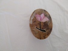 Trinket Box Stone Marble Oval Shell Inlay Flower Design Hand Made in India