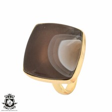 Size 10.5 - Size 12 Adjustable Banded Agate 24K Gold Plated Ring GPR983