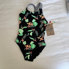 Snapper Rock Sustainable Swimsuit UPF 50 One Piece Black Floral Size 4