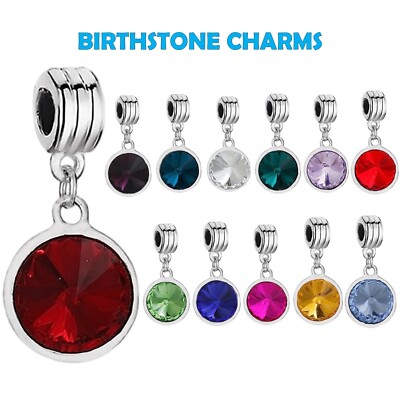 Birthstone Charms Dangling Spacer Beads for European Charm Bracelets