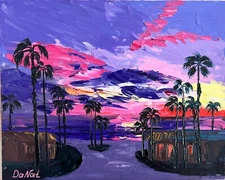 Abstract Painting Original Oil Hawaii Laguna Beach Sunset 10x8 in framed