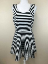 Express L Black White Stripe Ponte Fit And Flare Dress Large READ