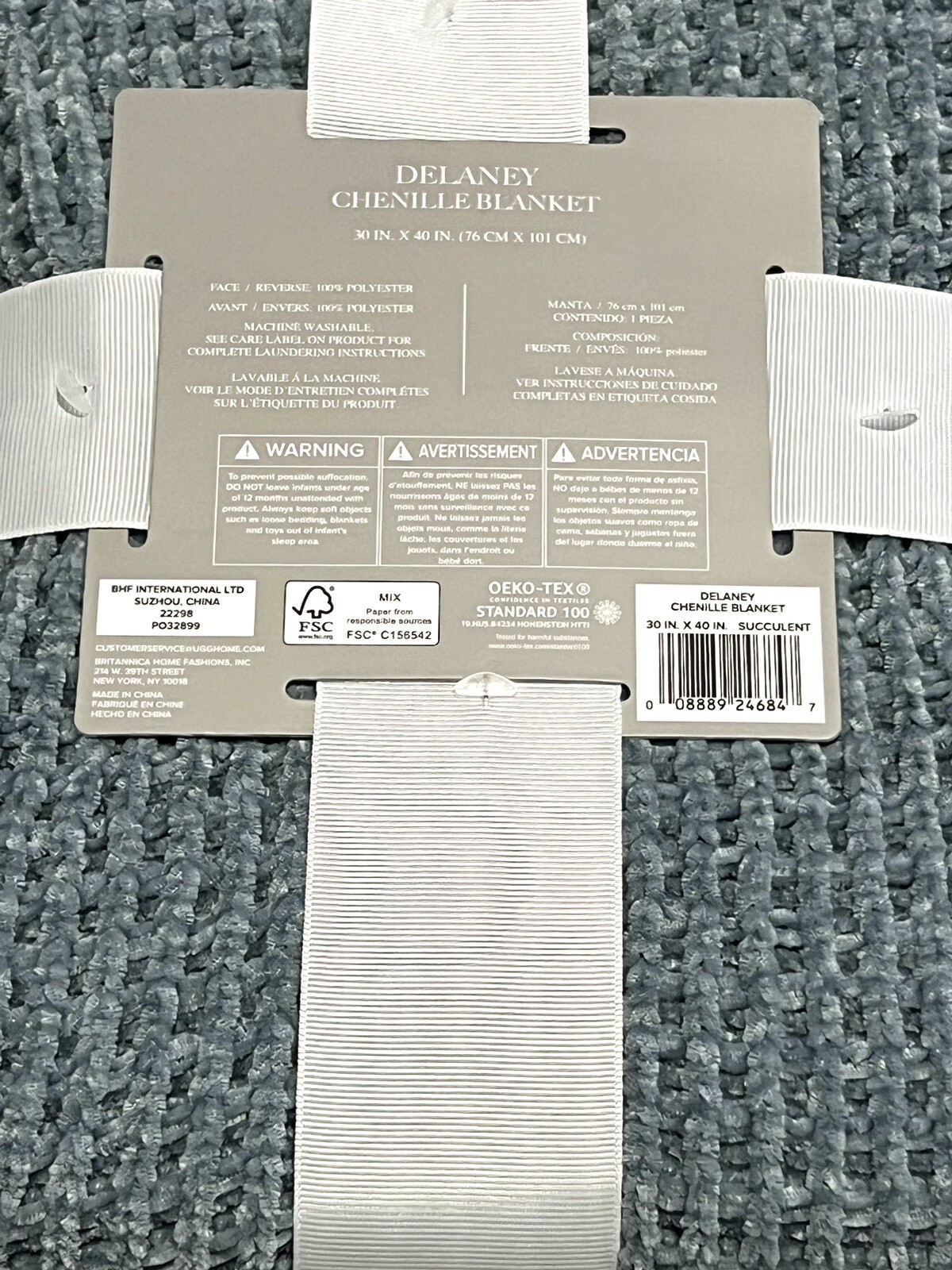 UGG Delaney Chenille Baby Blanket Size 30” X 40” Waffle Succulent Blue