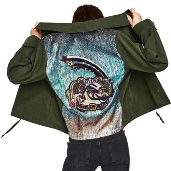 Zara Ombre Sequin Motorcycle Patch Embroidered Mi… - image 1