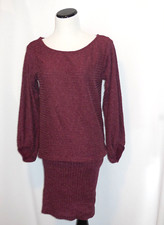 NWOT The Vanity Room Maroon Ribbed Knit Long Sleeve Blouson Sweater Dress Small