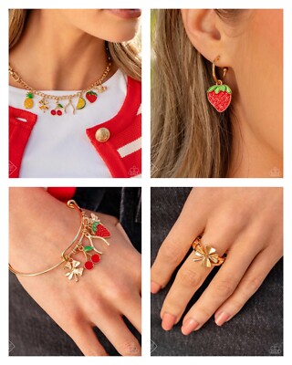 Paparazzi jewelry Sunset Sightings Fashion Fix Set - Gold Chain & Red Strawberry
