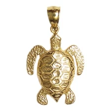 New 14k Yellow Gold Sea Turtle Pendant