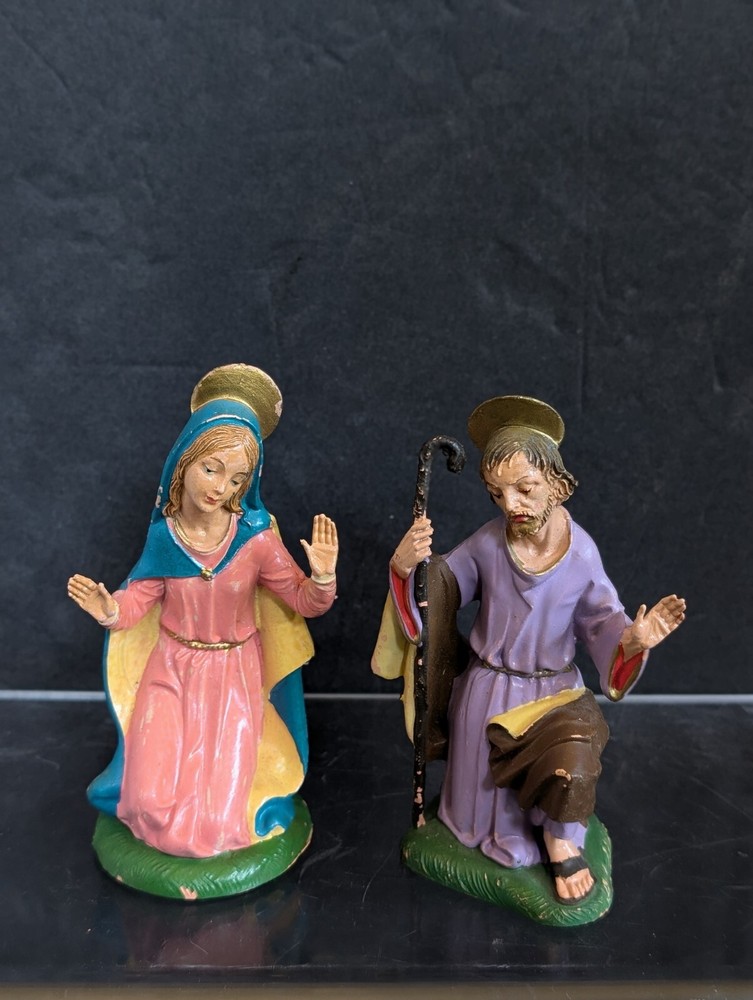 Vintage Nativity Plastic Figures Mary And Joseph Made In Italy