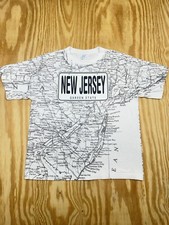 Rare Vtg XL New Jersey Single Stitch All Over Map Print T Shirt Made In USA