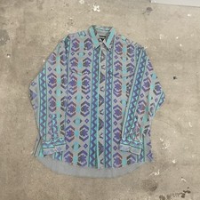 Vintage 90s Wrangler Brushpropper Western Aztec Button Up Shirt Size XL 17:35