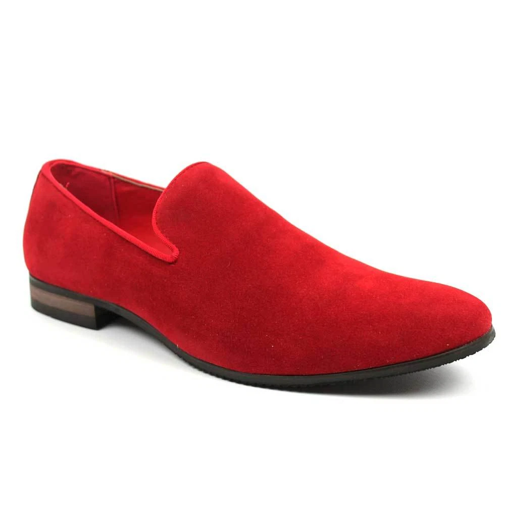 New Men s Dress Shoes Red Suede Slip On Loafers Modern Round Toe By AZAR MAN