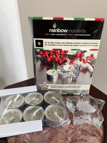 Rainbow Moment Tea Light Candles Colored Flames Star Shape Crystal Candle Holder - Picture 3 of 10