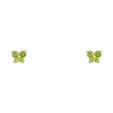 Girls 14k Yellow Gold Birthstone August Peridot Butterfly Screw Back Earrings