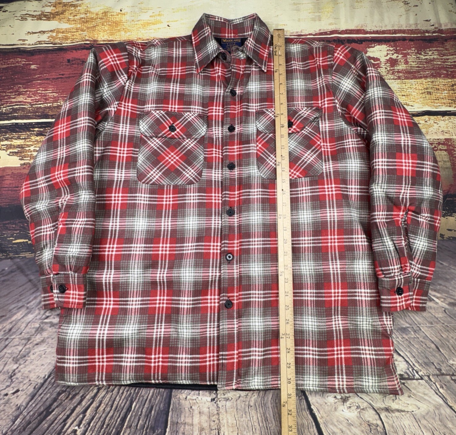 Woodland Flannel Shirt Jac Jacket Quilt Lined Mens Large Tartan Plaid Shacket