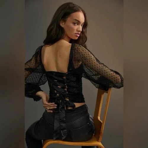 Anthropologie New Porridge Velvet Lace Tie-Back Blouse size S NWT