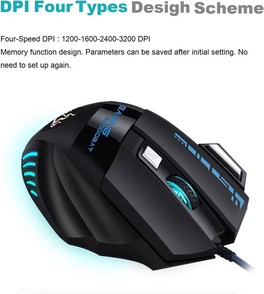 New Wired Gaming Mouse Adjustable Dpi Breathing Light Ergonomic Design USB - Image 2 of 4