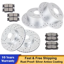 Fit 2007-2011 Toyota Camry Front Rear Drilled Brake Rotors Ceramic Pads Brakes