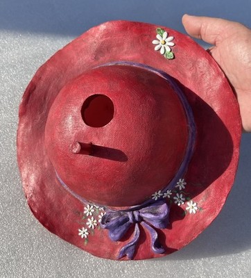 Kathy Hatch Collection Red Hat Bird House Purple Ribbon Bow