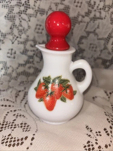Vintage Avon Strawberries and Cream Bath Foam Decanter EMPTY Milk Glass